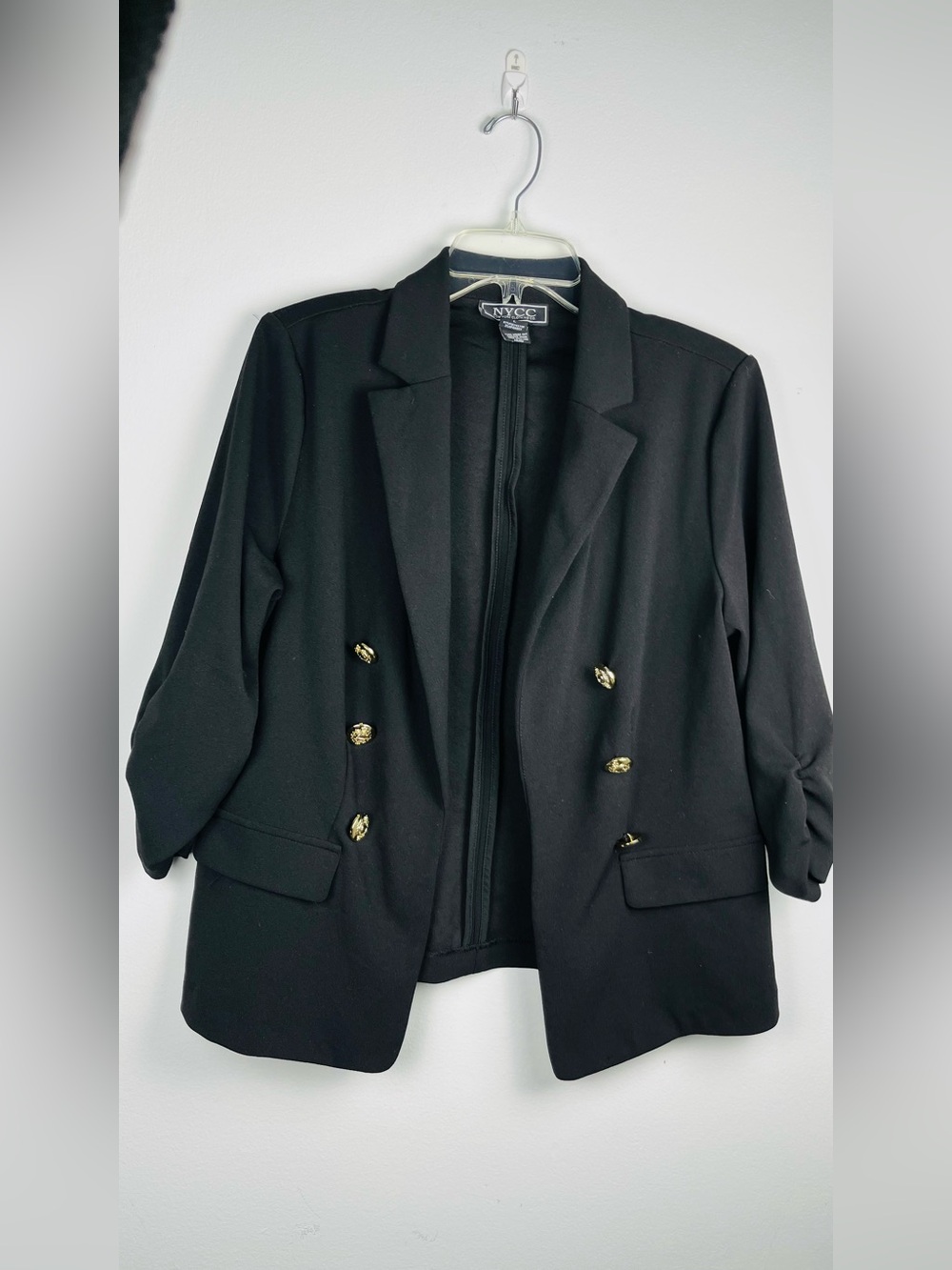 NYC Women’s Black Double-Breasted Blazer with Gold Buttons